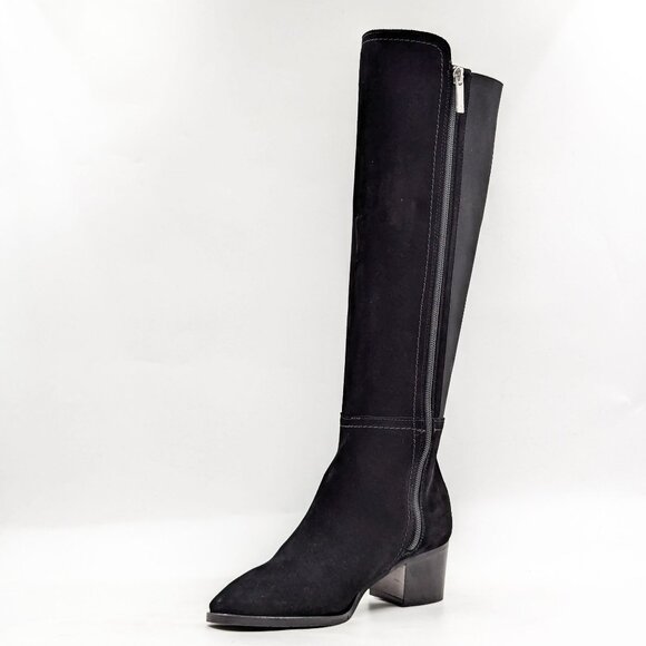 Aquatalia Women Nova Black Suede Stretch Panel Dress Office Knee Boots size 6.5 - Picture 3 of 10